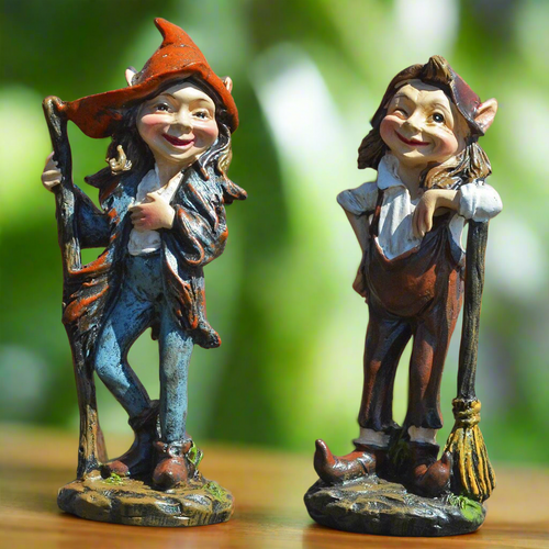 Pair of Elves Garden Ornaments Decoration Sculpture Fairy Pixie Gnome