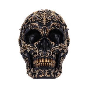 Ornate Black and Gold Skull Ornament Gothic Home Décor Elegant Skull Sculpture