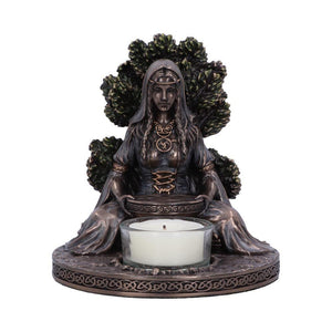 Danu Irish Goddess Bronze Tealight Holder | Celtic Decor | Handcrafted Resin 12.5cm