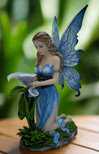 Blue Lilly Flower Fairy Statuette Figurine Ornament Sculpture Figure