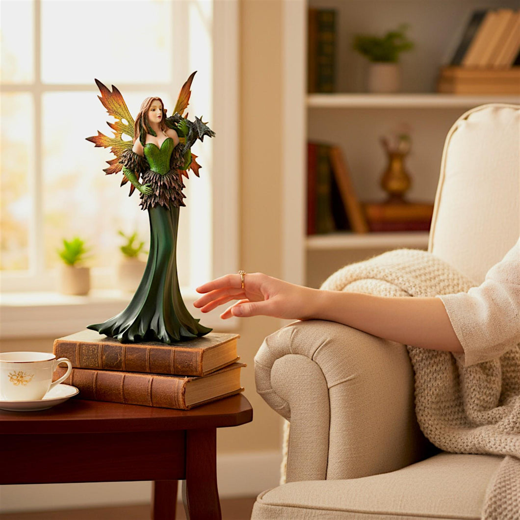 Autumn Forest Fairy an Dragon Figurine Mystical Ornament Fantasy Art Decor