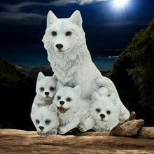 Load image into Gallery viewer, White Wolf &amp; Pups Resin Figurine 12cm – Adorable Family Pack Statue for Wildlife Lovers
