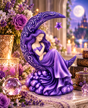 Charger l'image dans la galerie, Purple Fairy Crescent Moon Figurine Fantasy Celestial Ornament Gothic Decor 17.8cm
