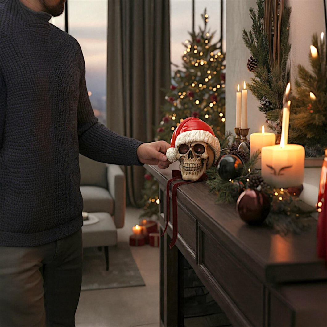 Silent Night Christmas Skull Gothic Santa Ornament Festive Horror Skeleton Head