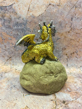 Load image into Gallery viewer, Enchanting Yellow Dragon Figurine on Rock - Hand-Painted Resin Dragon Statue, 13 cm - Fantasy Collectible Home Decor
