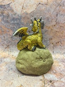 Enchanting Yellow Dragon Figurine on Rock - Hand-Painted Resin Dragon Statue, 13 cm - Fantasy Collectible Home Decor