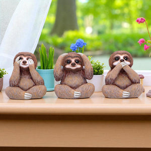 Three Wise Sloths Figurines See No, Hear No, Speak No Evil Nature Statues Decor