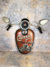 Load image into Gallery viewer, Vintage Motorcycle Metal Wall Clock - Classic Biker Decor - Retro Bike Design with Functional Clock - Unique Gift for Motor Enthusiasts-OsirisTradingUK
