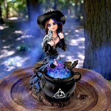 Load image into Gallery viewer, Fantasy Witch with Owl and Cauldron Figurine Cute Gothic Wiccan Ornament Gift
