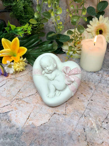 Beautiful Peaceful Baby Resting on Heart Cherub Angel Ornament A Present for Expecting Couples-OsirisTradingUK