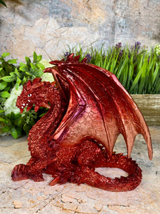 Mystical Red Dragon | Resin Figurine | 19x17cm | Enchanting Fantasy Ornament | Mythical Home Decor-OsirisTradingUK