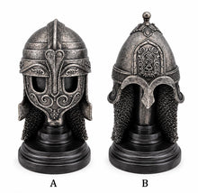 Load image into Gallery viewer, Pair of Medieval Knight Helmet Statues Gothic Armour Figurines Silver 15.8cm
