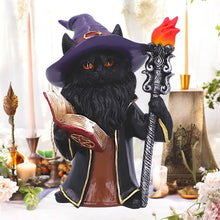 Load image into Gallery viewer, Black Wizard Cat Figurine Mystic Witchcraft Statue Fantasy Gothic Spellcaster Ornament
