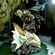 Load image into Gallery viewer, Fantasy Medieval Knight Slaying Dragon Figurine Mythical Battle Warrior Statue Art
