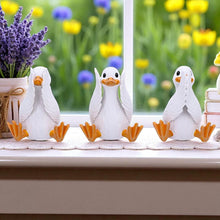 Load image into Gallery viewer, 3 Wise Goofy Geese Figurines See No Hear No Speak No Evil Funny Animal Decor
