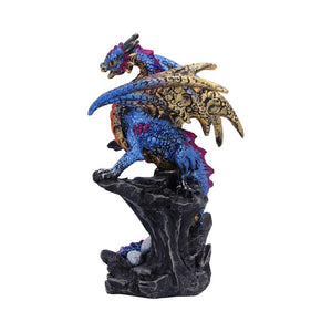 Guardian Blue Dragon Figurine and Eggs Fantasy Statue Gothic Gift Metallic Finish