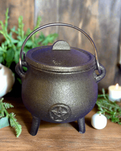 Load image into Gallery viewer, Cast Iron Cauldron Pentagram Wiccan Supplies Pagan Gift Altar Pentacle Spellcast Potions

