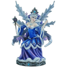 Load image into Gallery viewer, Gothic Snow Queen Resin Figurine Blue Ice Fairy Statue Mystical Winter Sculpture 27.5cm
