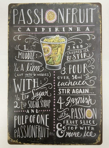 Vintage-inspired Passion Fruit Caipirinha Recipe Metal Sign Retro Bar Wall Decor House Warming Gift-OsirisTradingUK