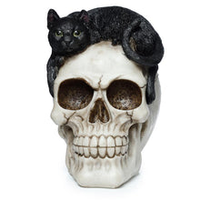 Load image into Gallery viewer, Witchcraft Black Cat on Skull Figurine Gothic Ornament Home Decor Resin Statue 14cm
