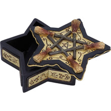 Laden Sie das Bild in den Galerie-Viewer, Magick Protector Wiccan Broomstick Box 16cm | Gothic Occult Decor | Hand-Painted
