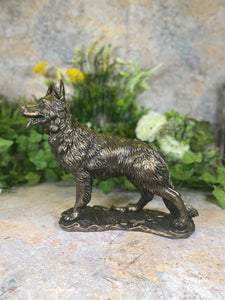 Exquisite German Shepherd Bronze Effect Dog Ornament Sculpture Collectible Gift