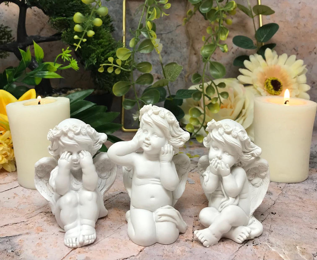 Set of Three Wise Cherubs Ornament Statue Sculpture Mothers Nana Grandma Cherubs Gifts Present