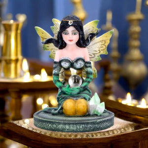 Crystal Fairy Jade Figurine | Enchanting Resin Fairy Statue with Crystal Ball & Gemstones | Fantasy Decor Collectible 9 cm - New