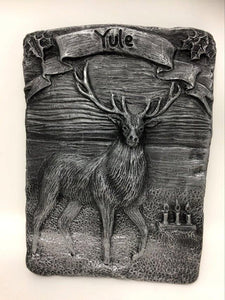 Yule Stag Silver Coloured Wall Plaque Pagan Wiccan Sculpture Ornament-OsirisTradingUK