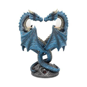 Anne Stokes Dragon Heart Statue - Resin Fantasy Decor, Blue Twin Dragons in Heart Shape