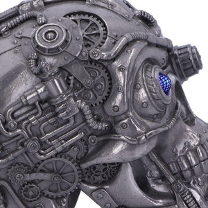 Gothic Cyberpunk Silver Skull Figurine Mechanical Detailing  Steampunk Ornament