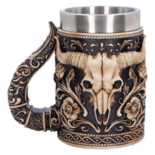 Load image into Gallery viewer, Bull Skull Tankard Western Cowboy Mug Gothic Barware Collectible Drinkware
