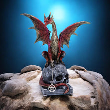 Load image into Gallery viewer, Red Dragon on Skull Figurine - Gothic Fantasy Ornament 23cm by Nemesis Now
