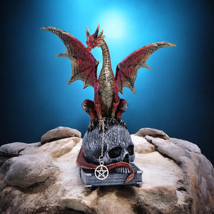 Red Dragon on Skull Figurine - Gothic Fantasy Ornament 23cm by Nemesis Now