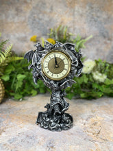 Load image into Gallery viewer, Gothic Resin Silver Bats Clock 25 cm Tall - Handcrafted, Spooky Decor Halloween Ornament-OsirisTradingUK
