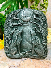 Load image into Gallery viewer, Silver Effect Magical Moon Hares Wall Plaque Pagan Statue Moongazing Wiccan Sculpture Ornament-OsirisTradingUK

