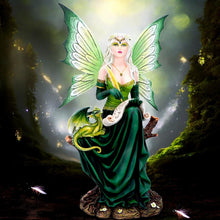 Load image into Gallery viewer, Enchanting 49.5cm Green Fairy Figurine with Dragon - Hand-Painted Fantasy Resin Sculpture
