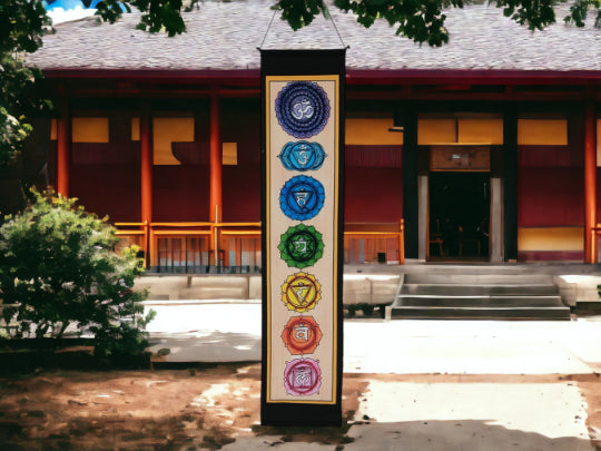 Chakra Alignment Banner - Colorful Textile Wall Hanging, Handcrafted Spiritual Decor with Wood Accents, Energy Balancing Art (160 cm Length)-OsirisTradingUK