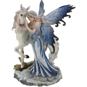 Enchanted Fairy and Unicorn Statue - Fantasy Decor - Resin Art Sculpture 21 cm