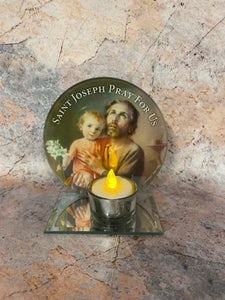 Sacred Saint Joseph and Child Jesus Glass Votive Candle Holder - Devotional Christian Altar Piece for Prayer and Reflection-OsirisTradingUK