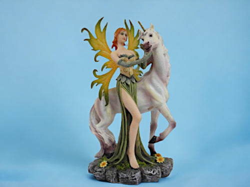 Enchanted Forest Fairy and Majestic Unicorn Resin Statue, Mystical Fantasy Decor, Whimsical Figurine, Magical Home Ornament"-OsirisTradingUK