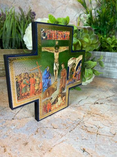 Wooden Crucifixion Icon Handcrafted Wall Plaque Christian Decor Spiritual Home Accent Timeless Religious Keepsake Sacred Art-OsirisTradingUK