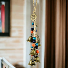 Load image into Gallery viewer, Enchanted Witch Protection Hanging Bells - 32cm Ritualistic Decor - Magical Metal Bells with Beads and Rope - Wiccan Home Protection Amulet-OsirisTradingUK
