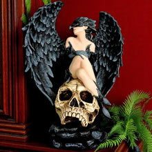Load image into Gallery viewer, Gothic Winged Bird Masked Raven Angel Figurine on Skull Dark Fantasy Sculpture
