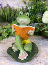 Load image into Gallery viewer, Hilarious Resin Frog Reading Book 15.5 cm Tall Garden Ornament Patio Decor-OsirisTradingUK
