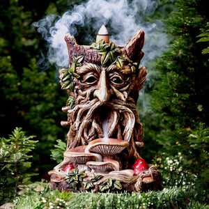 Tree Spirit Backflow Incense Burner Mystical Green Man Ornament Fantasy Figurine