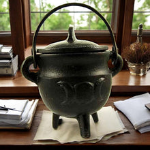 Load image into Gallery viewer, Triple Moon Cast Iron Cauldron 11cm | Pagan Witchcraft Wiccan Altar Tool
