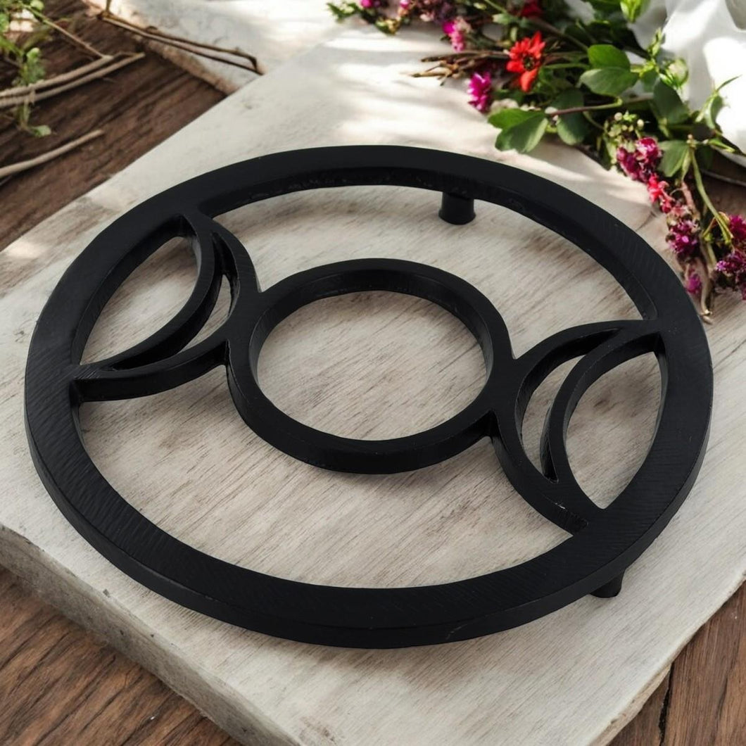 Triple Moon Goddess Aluminium Trivet - Pagan Altar Wiccan Decor