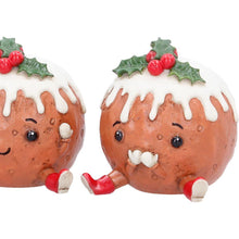 Laden Sie das Bild in den Galerie-Viewer, Christmas Pudding Figurine Set 3 See Hear Speak No Evil Cute Festive Shelf Decor
