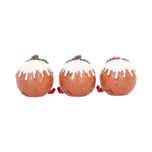 Laden Sie das Bild in den Galerie-Viewer, Christmas Pudding Figurine Set 3 See Hear Speak No Evil Cute Festive Shelf Decor
